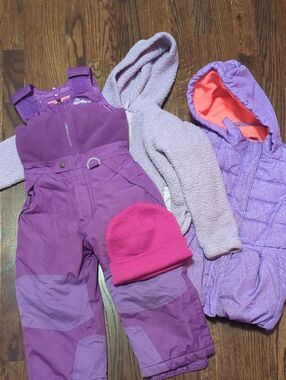 Purple Girls Winter Bundle 4t Snow Gear Snow Bibs Winter Coat Sweater Hat
